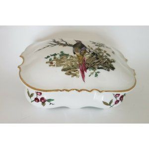 France Hand-Painted Porcelain Trinket Box Bird Design Gold Trim VTG
